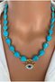 Gold Plated Natural Stone Drop Blue Turquoise Turquoise Stone Eye Evil Eye Pendant Design Women's Necklace in Gift Box - 4