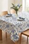 Blue and White Floral Patterned Tablecloth 100% Quality Woven Fabric Stylishly Stitched Living Room Kitchen Cover