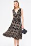 Women's Black Patterned Waist and Shoulder Elastic Double Breasted Collar Midi Skirt Dress Arm-24y001052 - 5