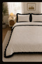 Ruffled Duvet Cover Set with Special Detail, Washable, Black Cream Bohemian - 2