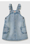 Girl's Light Blue Pocket Floral Detailed Strappy Denim Overalls