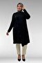 68006 Plus Size Combed Cotton Tunic with Button Detail on the Placket - Black
