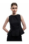 Sleeveless Crew Neck Peplum Blouse with Stitching Detail