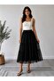 Women's Black Lined Long Skirt with Elastic Waist - 3