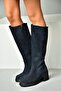 R654047702 Navy Blue Genuine Leather Suede Thick Heeled Women's Boots - 5