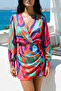 Colorful Pastel Colors Front Tie Button Collar Long Sleeve Spring Dress - 7