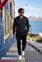 Men's Polo Collar Lined Knitwear Dark Gray Coat Zippered Patterned Steel Knit - 5