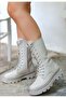 Modazero Beige Skin Lace up Boots
