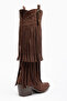 Brown Matte Suede Tasseled Buckle Western Cowboy Boots - 4