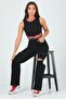 Women's High Waist Black String Ripped Wide Leg Jeans Lycra Jeans - 3