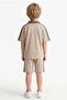 Boy's Printed Short Sleeve Shorts 2-Piece Set M00831 Brown - 3