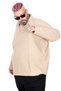 Fashion XL Large Size Men's Sweatshirtpolo Neck Long Sleeve Waffle 23449 Beige - 3