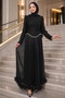 Black Sequined Top and Ruffled Skirt Evening Dress - 2