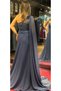 Indigo One Shoulder Floral Detail Slit Flared Skirt Chiffon Long Evening Dress 7505 - 5