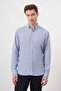 Men's Blue Linen Striped Buttoned Collar Regular Fit Shirt - 2