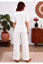 Women's Linen Textured Oversize Fit Pants and Blouse Two-Piece Set - 4