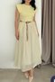 Dress with Yellow, Cotton, Garnishes and Leather Belt 0103 - 2
