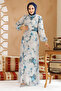 Floral Patterned Stone Hijab Dress 27961Tas - 3