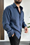 Men's Loose Modal Fabric Shirt Blue Edw267 - 3