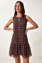 Checkered Flounce Chiffon Dress Lzv0065 Mulberry White - 3
