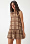 Checkered Flounce Chiffon Dress Lzv0065 Mink Cream - 3
