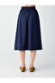 Navy Blue 100% Cotton Regular Waist Comfortable Cut Midi Skirt - 6