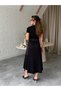 Buketli̇ Women's Parachute Fabric Detailed Belted Full Zipper Closure Polo Collar Short Sleeve Long Dress - 6