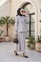 Linen Look Suit with Half Buttoned Sleeves, Elasticated Front, and Tie-Front Skirt - Light Gray - 5