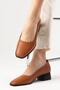 Mona Tan Color Blunt Toe Thick Sole Women's Short Heeled Shoes - 6