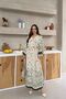 Women's Green Patterned Gathered Waist Long Slit Dress