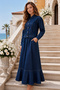 Buttoned Jacket and Skirt Denim Suit Navy Blue 2105 - 2