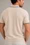 Beige 100% Cotton Piped Half-Zip Polo Neck Knitwear T-Shirt - 4