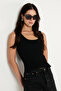 Women's Black Premium Cotton Ribbed Look Athlete Bodysuit Soft Textured Flexible Slim Fit Crew Neck - 6