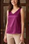 V-Neck Zero Sleeve Satin Blouse -Plum