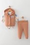 3 Piece Baby Boy Set with Hooded Vest, Elephant Embroidered Printed Bodysuit, Ribbed Bottom and Top Set 3-6-9 - 2