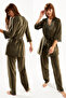 Women's Khaki Soft Velvet Three Quarter Sleeve Rope Strap Pants 3-Piece Pajamas - 4