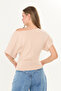 Beige Non-Show Ultra Soft, Waist-Fitting, Fully Stretchable, 95% Natural Viscose, Drop Shoulder Batwing Sleeve Blouse - 7