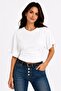 Natural Viscose Blouse with Wide Sleeves and Fitted Waist