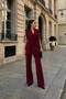 Women's Top and Bottom Two-Piece Set Shoulder Detail Belted Sleeveless Blazer Jacket Trousers Set