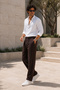 Men's Bitter Brown Relax Fit Lace-Up Baggy Trousers - 7