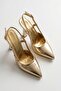 Semiras Gold Crinkled Patent Leather Open-Sided (9 cm Heel) Pointed Toe Heeled Shoes - 8