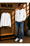 Ecru Crew Neck Oversize Raster Basic Men's Sweatshirt Tr4477