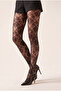 Women's 40 Den Black Lace Detailed Thin Pantyhose