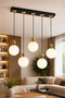 Lorenza 5.Li Sirali ✨ Braided Cable ✨   Black ✨   Gold Detailled ✨   White Glop Glass Modern Living Room Chandelier ✨   Kitchen Glass Chandelier ✨   Modern Chandelier Models Lighting Ceiling Lighting Living Room Pendant Lamp - 4