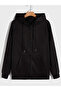 Patternless Sweatshirt Zippered Cardigan - Black Oversize Pocket Winter Hoodie - 4