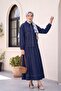 Denim Suit with Front Zipper and Double Pockets - Dark Navy Blue - 3