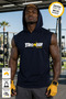 Men's Stronger Printed Navy Blue Oversize Crew Neck Cotton Hooded Sleeveless Sports Athlete T-Shirt/Tshirt
