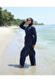 Fully Covered Hijab Swimsuit with Adjustable Stopper Navy Blue 3 Piece Full Length - 4