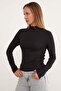Basic Draped Side Stand Collar Modal Blouse - 2
