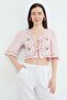 Front-Tie Floral Embroidered Muslin Fabric Blouse - 4